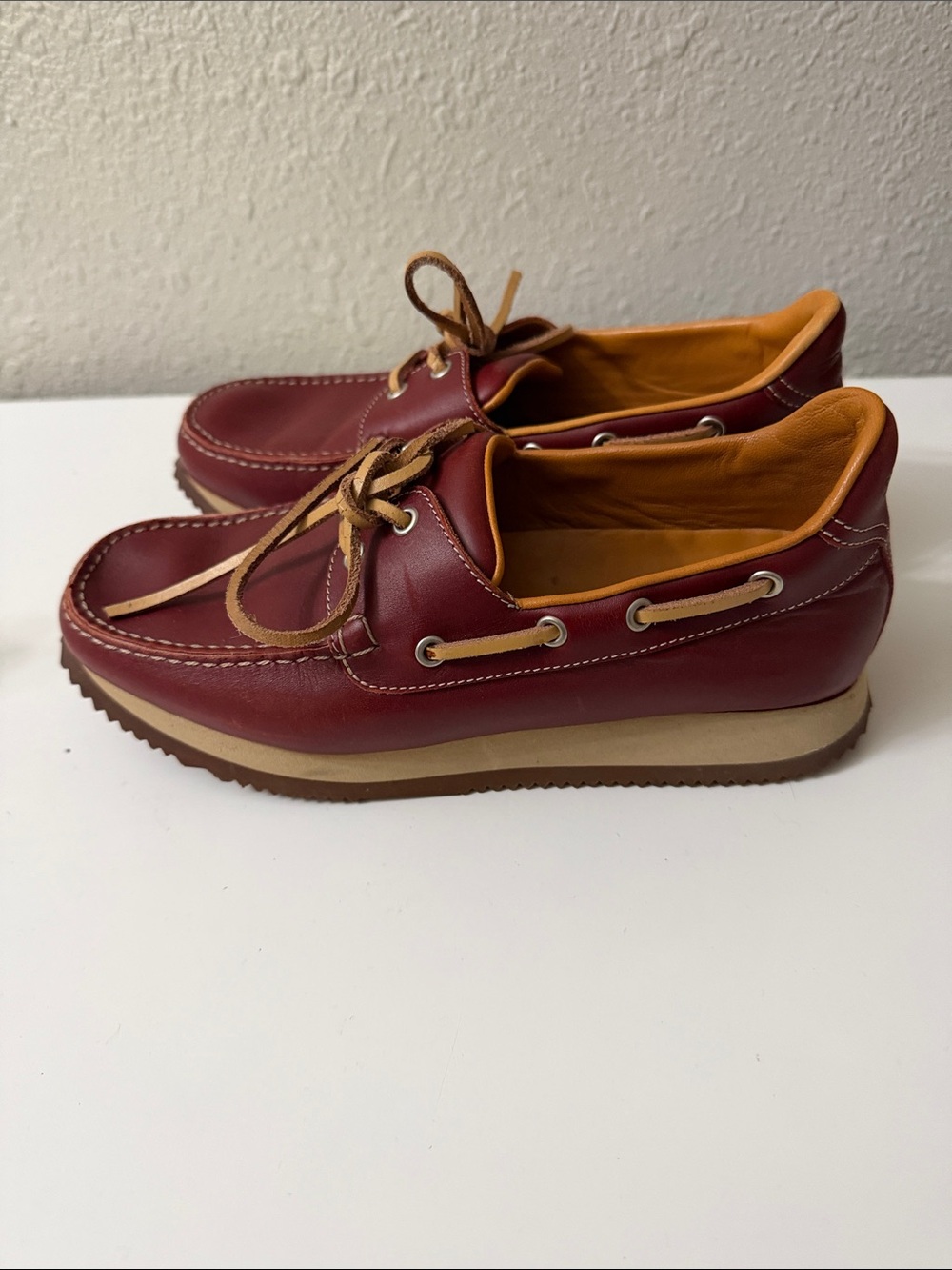 Hermes ParisBurgundy Leather Shoes with Tan Accents